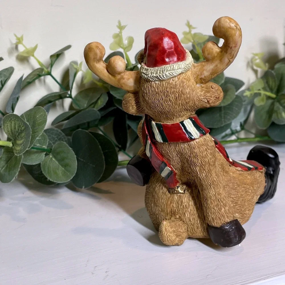 Brinnco Reindeer Figurine Christmas‎ Santa Hat Scarf Boots Holiday Decor